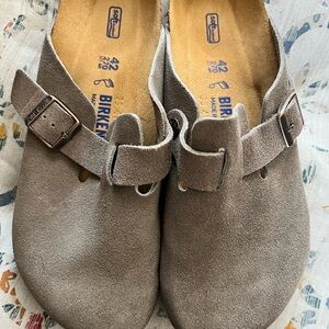 Birkenstock Boston  Taupe Suede Slip-On Clogs